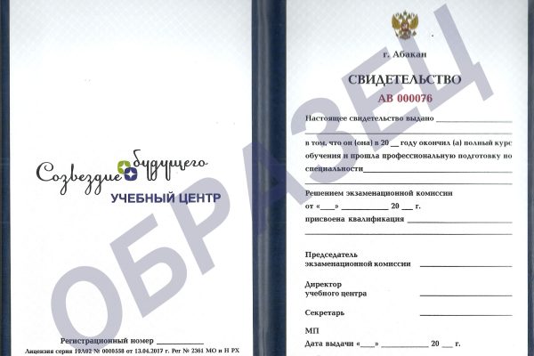 Образец свидетельства